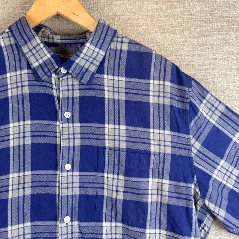 Bonobos Slim Fit Button Down Shirt Mens XL Blue White Plaid EUC Preppy Casual